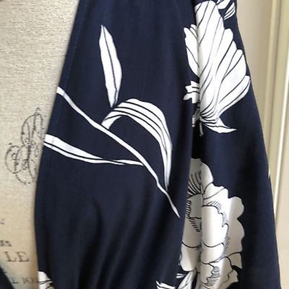 Tie Front Floral Kimono Duster Navy - Picture 6 of 7